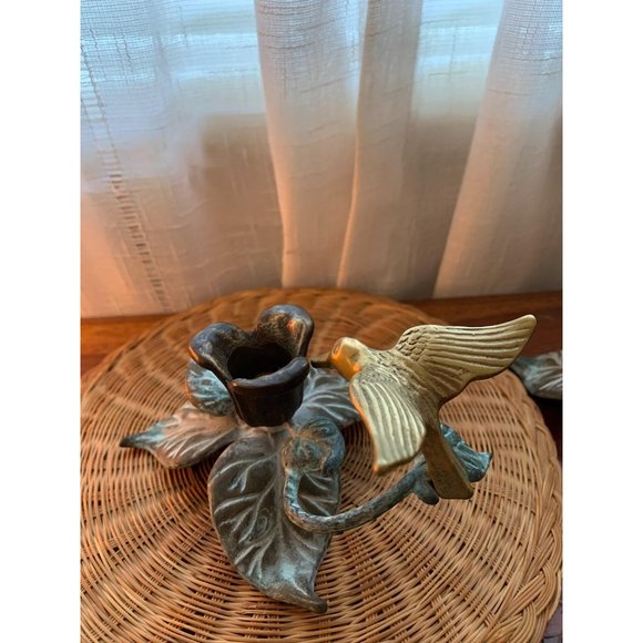 Brass Humming Bird Taper Candle holders Set Vintage Art Nouveau - Picture 6 of 13